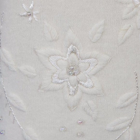 Vintage Spice of Life Cream Beaded Embroidered Lambs Wool Angora Sweater M - Picture 4 of 15